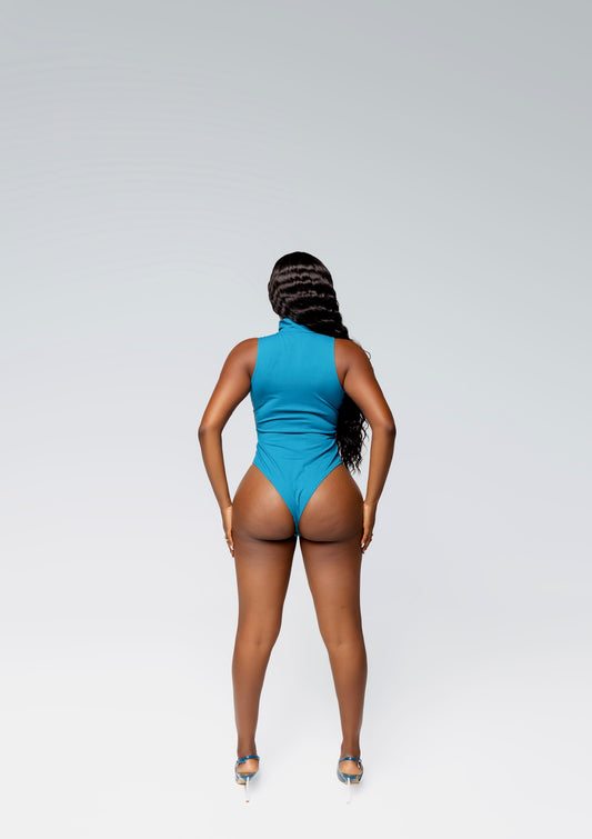 Turquoise Sleek Sleeveless Turtle Bodysuit