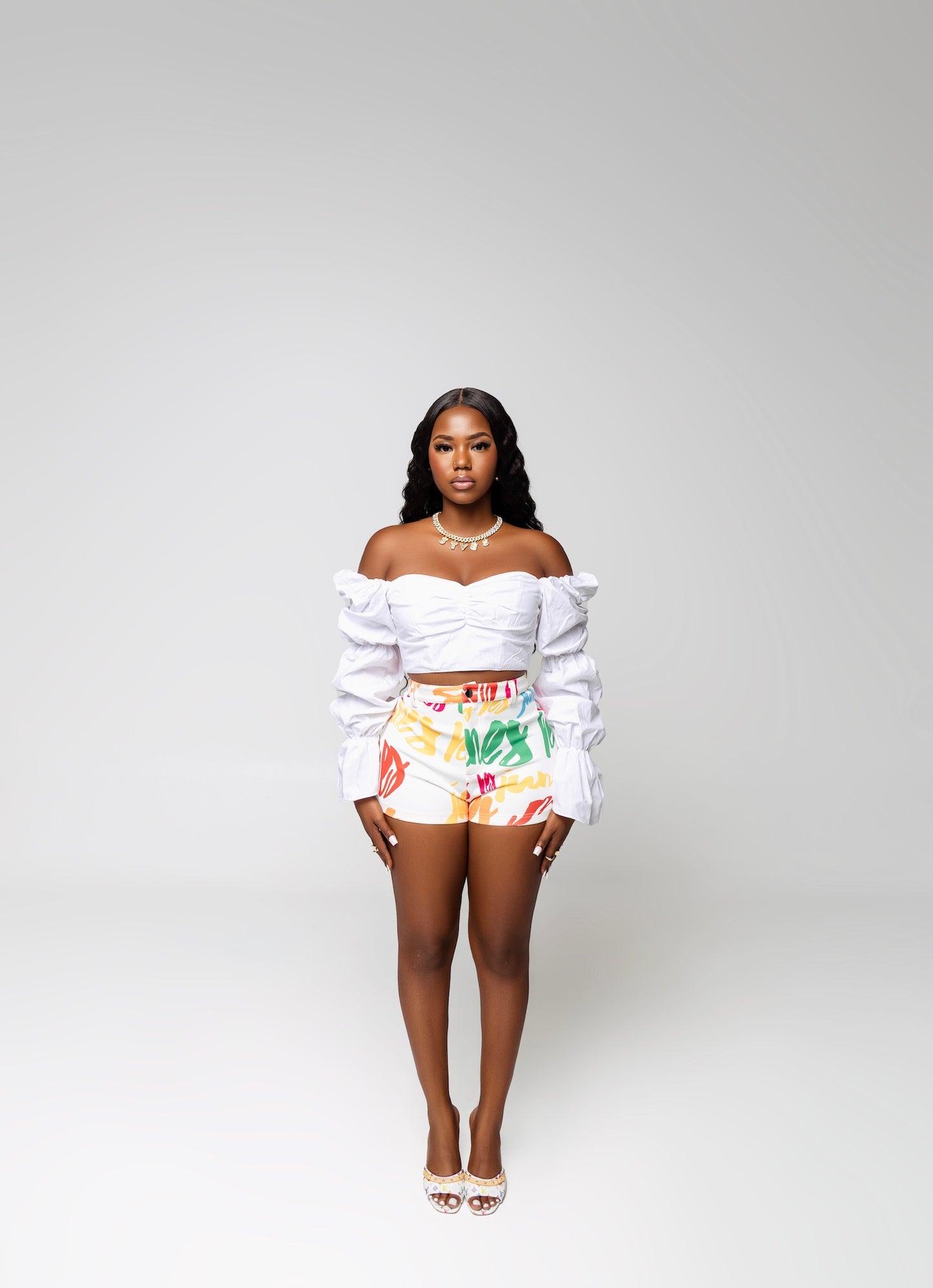 Junes Yves white signature shorts